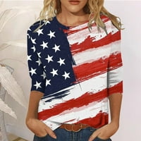 асдоклхк Жените Плус Големина Блузи Клиренс, Жени Круг Вратот Повик Три Четвртина Знаме Печатење Блуза Маица