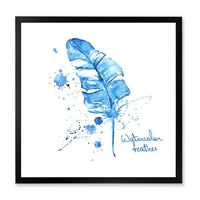 DesignArt 'Етнички сини пердуви на бело' Боемјан и еклектичен врамен уметнички принт