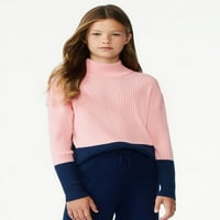Бесплатно склопување девојки Преголем блок во боја со висок џемпер на вратот, големини 4-18