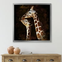 DesignArt 'Затвори на две жирафи што се бакнуваат со јас, образложени уметнички принт