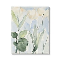 СТУПЕЛ ИНДУСТРИИ Апстрактни бели цвеќиња остава акварел ефект на четки за сликање, завиткано платно печатење wallидна уметност,