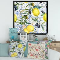 DesignArt 'Геометриска шема на украс на лимон на сино III' тропски врамен уметнички принт