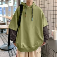 Машка Есенска И Зимска Мода Секојдневен Едноставен Џемпер Со Качулка Со Качулка Со Долги Ракави Врвна корејска Мода Зелена