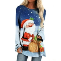 Женски Божиќни Кошули Обични Лабави Врвови Модна Блуза За Печатење Бохо Блузи Кошула Со Долги Ракави Пуловер За Божиќен Екипаж