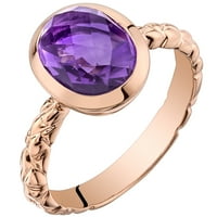 Ораво КТ овална форма Виолетова аметист солитер прстен во злато од роза од 14 килограми