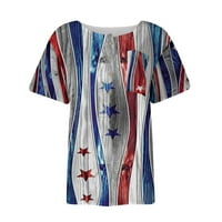 Ден На Женската Мода Денот На Независноста Печатена Шема Копче Џеб За Градите Блуза Со Кратки Ракави Врвни облечени блузи за