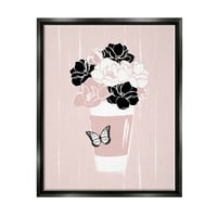 Tuphell Industries Casual Cafe Cafe Pink Asserted Flowers Arrance Graphic Art Jet Black Floating Framed Canvas Print Wall Art,