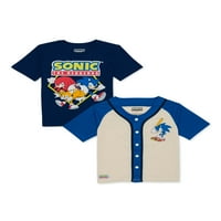 Момци Sonic Hedbehog Baseball Jersey и сет за графички маици, 2-парчиња, големини 4-18