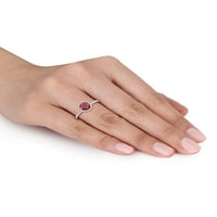 1- Карат Т.Г.В. Црвено -бело создадено прстен за ангажман на стерлинг сребро ореол