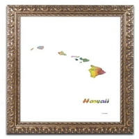 Трговска марка ликовна уметност државна мапа на Хаваи-1 Канвас уметност од Марлен Вотсон, златна украсна рамка