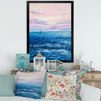 DesignArt 'Sunrise Gllow на океанските бранови II' Наутички и крајбрежен врамен уметнички принт