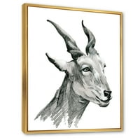 DesignArt 'Црно -бел портрет на коза I' фарма куќа врамена платно wallидна уметност печатење