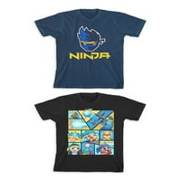 Нинџа Бого лого и стрип-панел графички маици 2-пакувања, големини 4-18