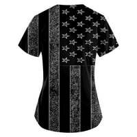 Летни Врвови За Жени Пуловер Блуза V-Вратот Краток Ракав Печатени Црни 2xl