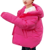 Грианлок Дами Лабава Со Џебови Палто Со Еднобојна Качулка Пуфер Јакни Празнична Долга Ракавна Облека Роуз Црвена XL