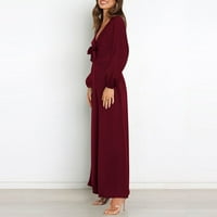 Жените Елегантен Висок Половината Широк Ромпер Повик V-Вратот Возбудува Кратки Ракави Фустан Црвен XL