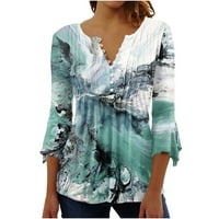 Женски Врвови Печатена Блуза Со Кратки Ракави Обични Жени Летни Маици За Вратот Туника Кошули Зелена XL